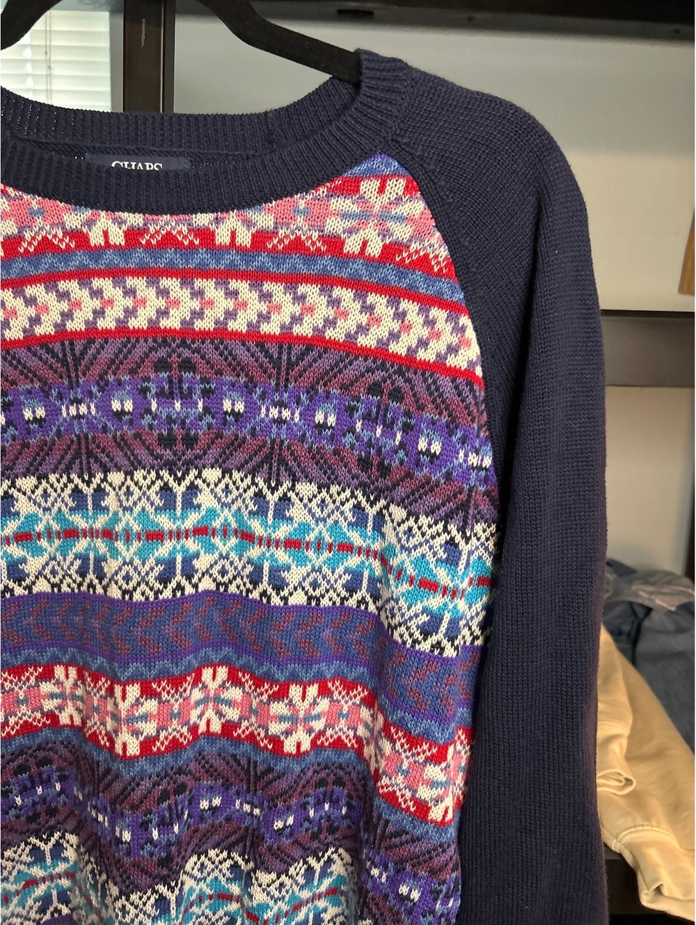 Chaps XL Navy Blue and Multicolor Patterned Sweater